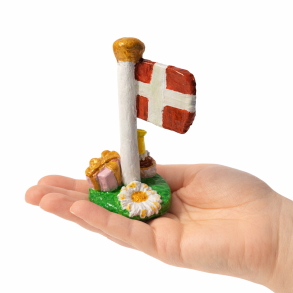 Flag med gave, kage og blomst 