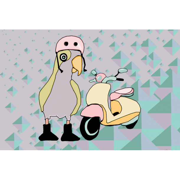 Fugl med scooter A3